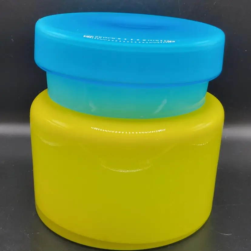 Luciano Vistosi Murano Blown Cased Glass Jar/Canister 1960 Italy Bright Yellow And Blue Lidded STUNNING VINTAGE HTF