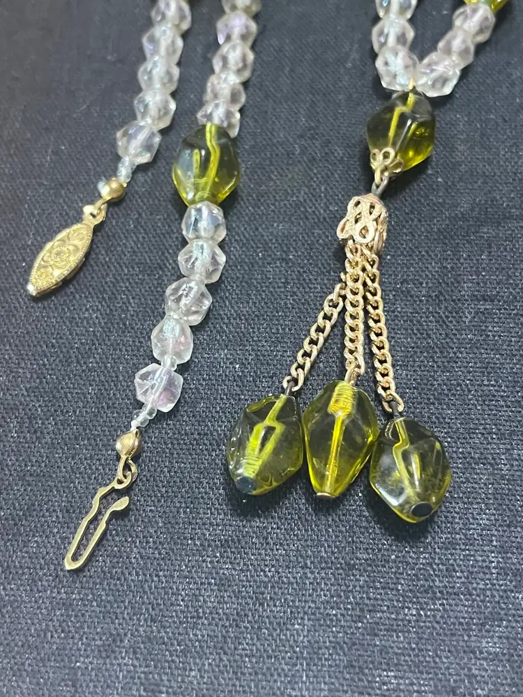 Vintage Glass Beaded With Tassel Necklace 28”