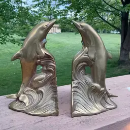Vintage Rare Brass Dolphin Sculpture Bookends