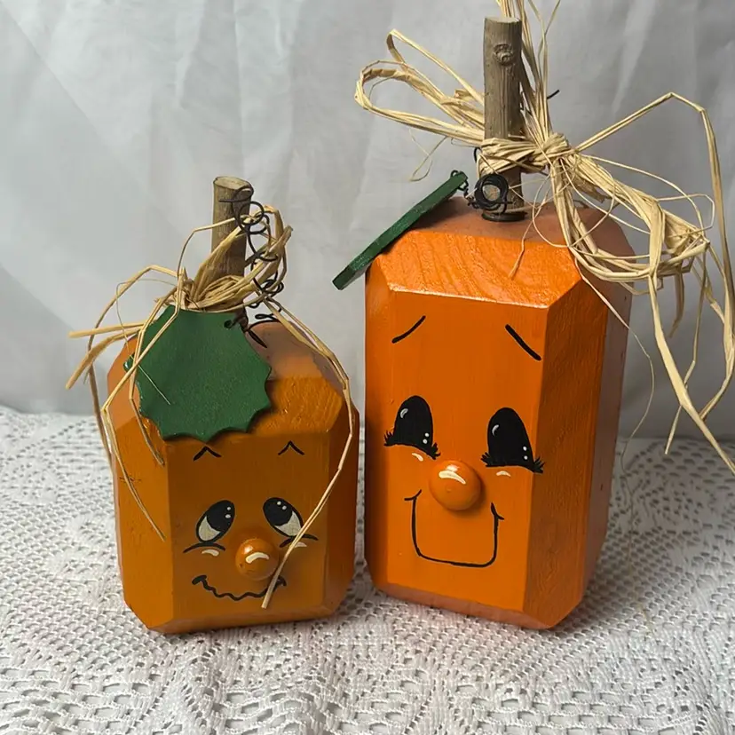 Halloween Painted Wood Jack I Lantern Pumpkin Decor