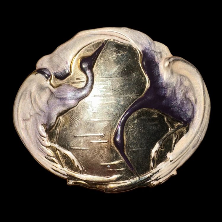 VTG Charmant Belts Belt Buckle Gold Tone and Lavender Enamel Cranes