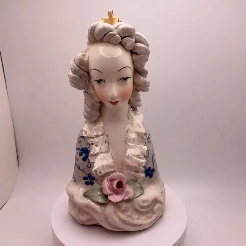 AS IS VTG Cordey Figurine Victorian Woman with Ruffle and Gold Accents 6.5” Porcelain