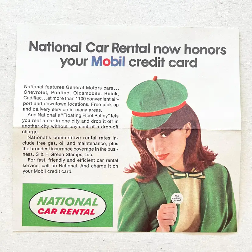 National Car Rental Advertising Print Ad General Motors Cars Mobil Card 1970s