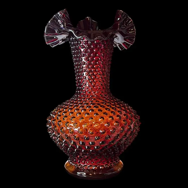 Vintage Fenton Large Ruby Red Hobnail Glass Vase - Glow