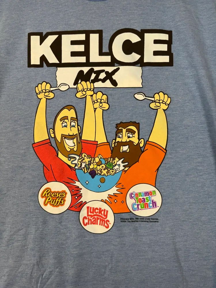 NFL XL Kelce Brothers Cereal Mix Shirt Jason Travis Eagles Chiefs New Heights