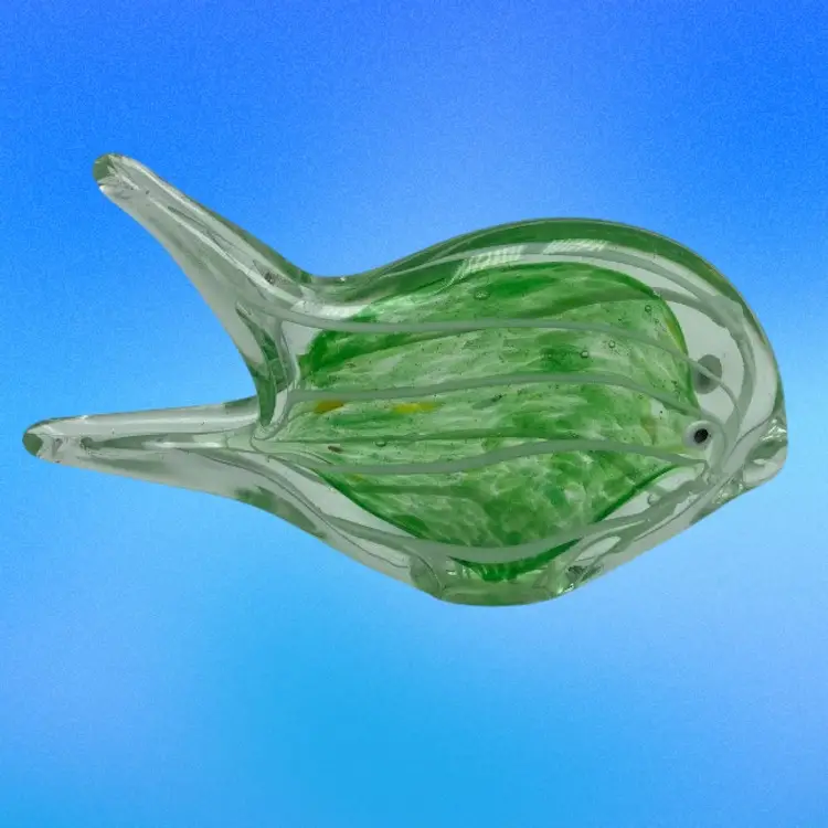 Art Blown glass Paperweight Green Fish Vintage