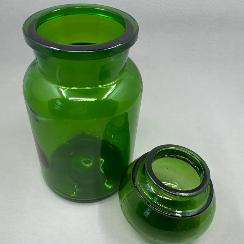 9” Green Apothecary Jar With Lid, Made In Belgium