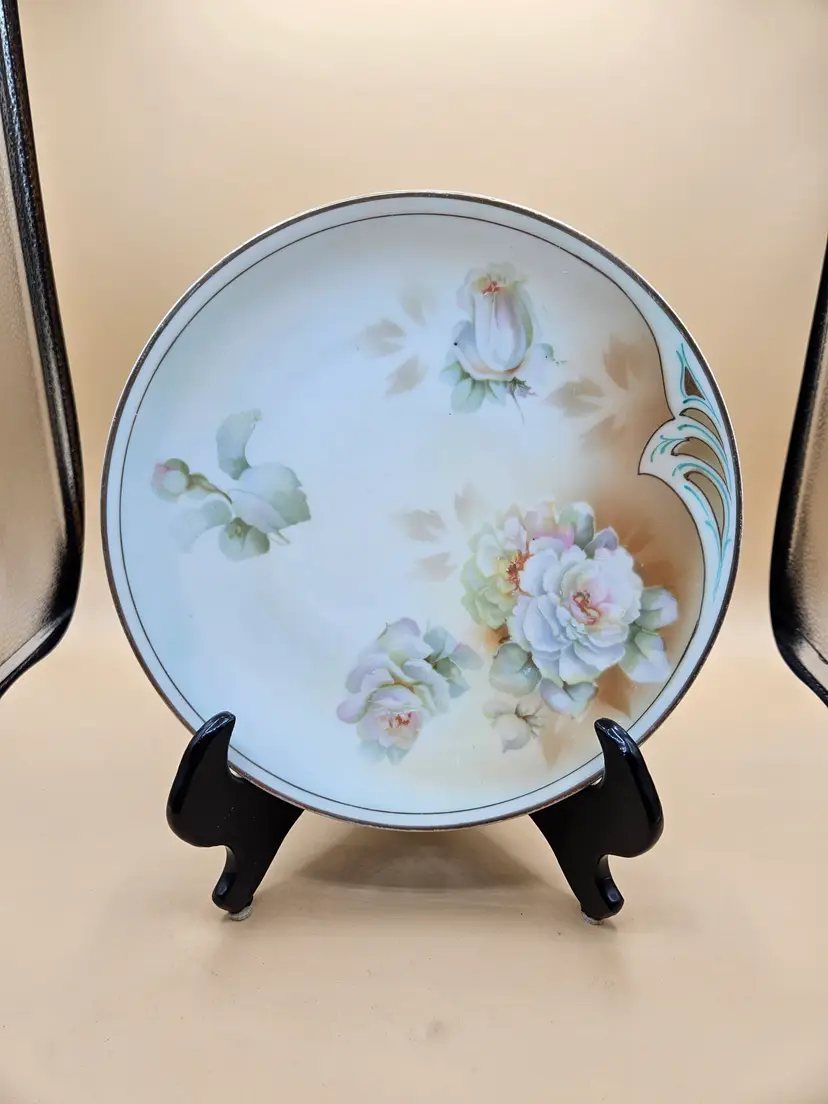 E.S. Suhl Prussia Handpainted White Floral 9.5" Plate, Gold Trim