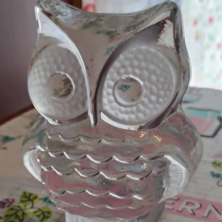 Vintage Glass Owl Paperweight | Chonky Glass Owl - Paperweight, Bookend, or Murder Weapon | Icy Clear and Frosted Glass | 1970s Viking Glass Made in USA