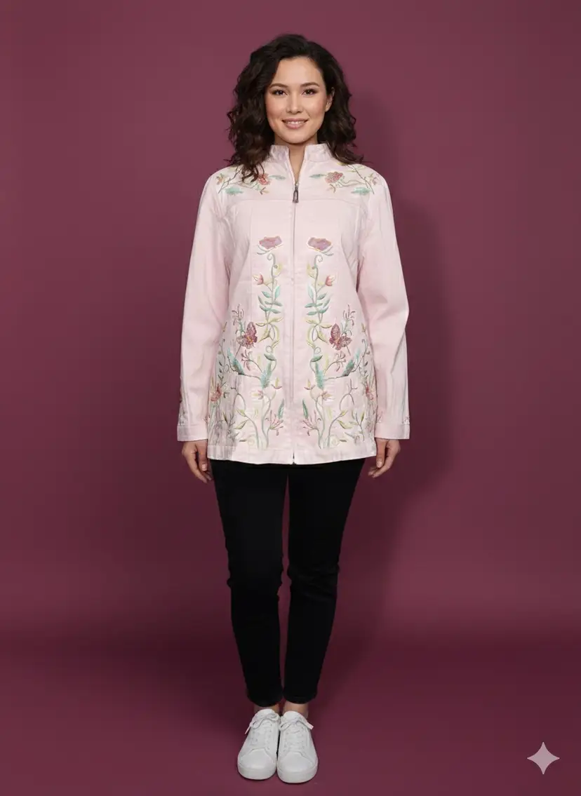 Vintage Quacker Factory Embroidered Jacket Size Small Flowers Pockets Full Zip