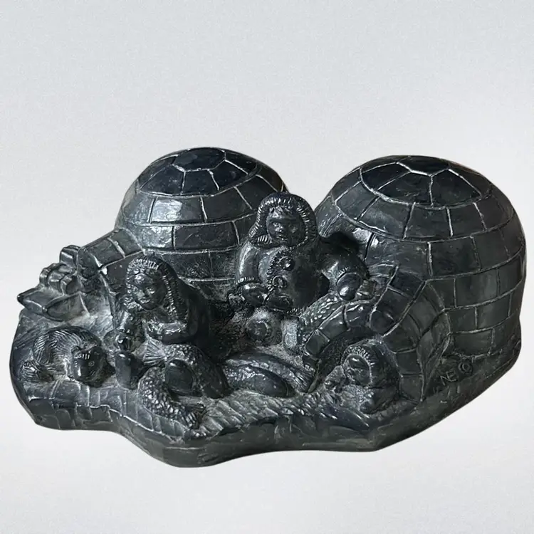 Vintage A Wolf Original Igloo Inuit Signed Soapstone Sculpture- Canada: 7.25”x3”x4.5”