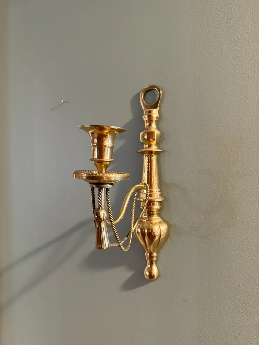 Hollywood Regency Brass Candlestick Sconce With Tassel