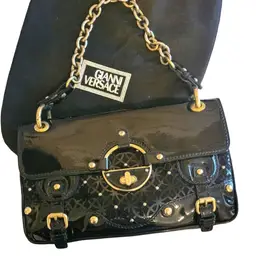 Vintage Gianni Versace Black Patten Leather Shoulder Bag