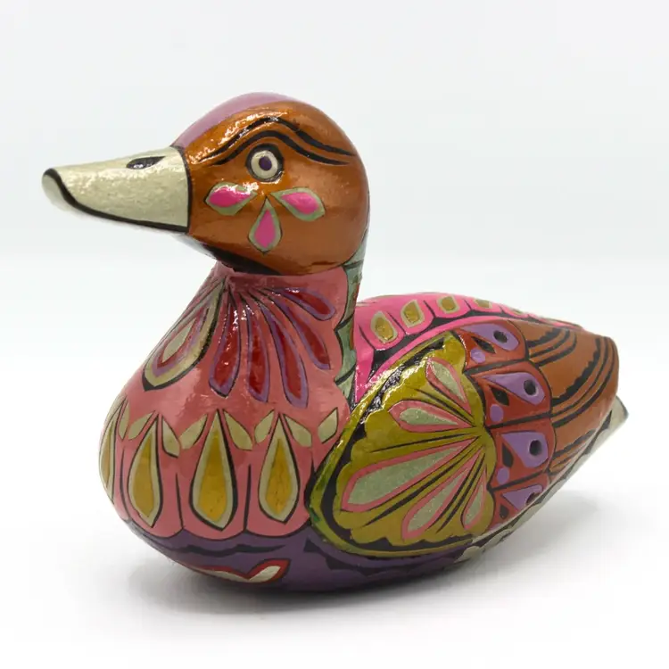 Small Vintage Wood Duck Decoy Figurine Hand Painted Latin Folk Art Boho Decor