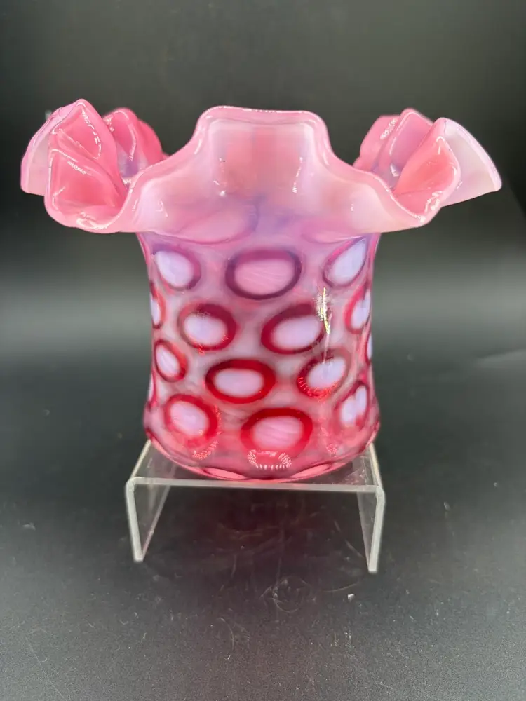 Vintage Fenton Cranberry Coin Dot ruffled vase