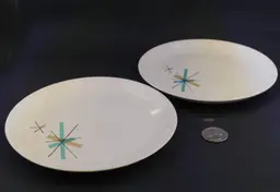 Vintage Mid-Century Atomic Starburst Round Dessert Plates, Pair
