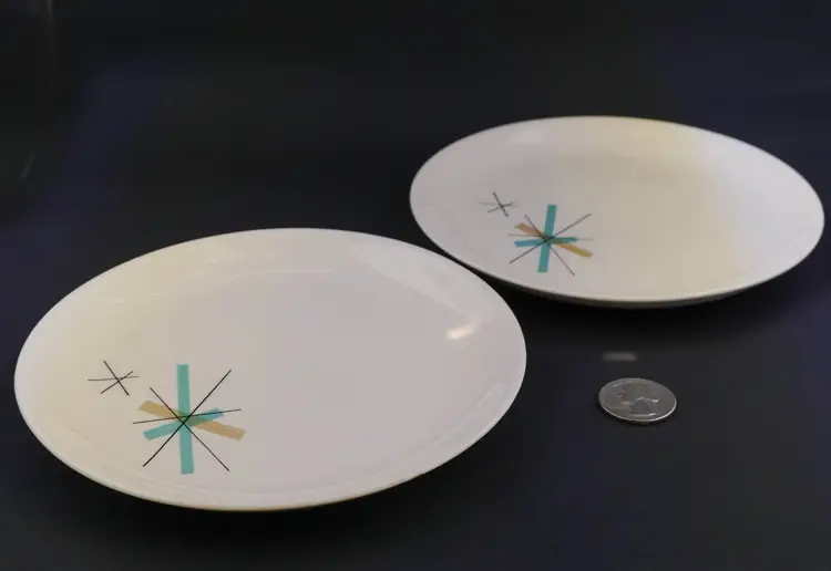 Vintage Mid-Century Atomic Starburst Round Dessert Plates, Pair