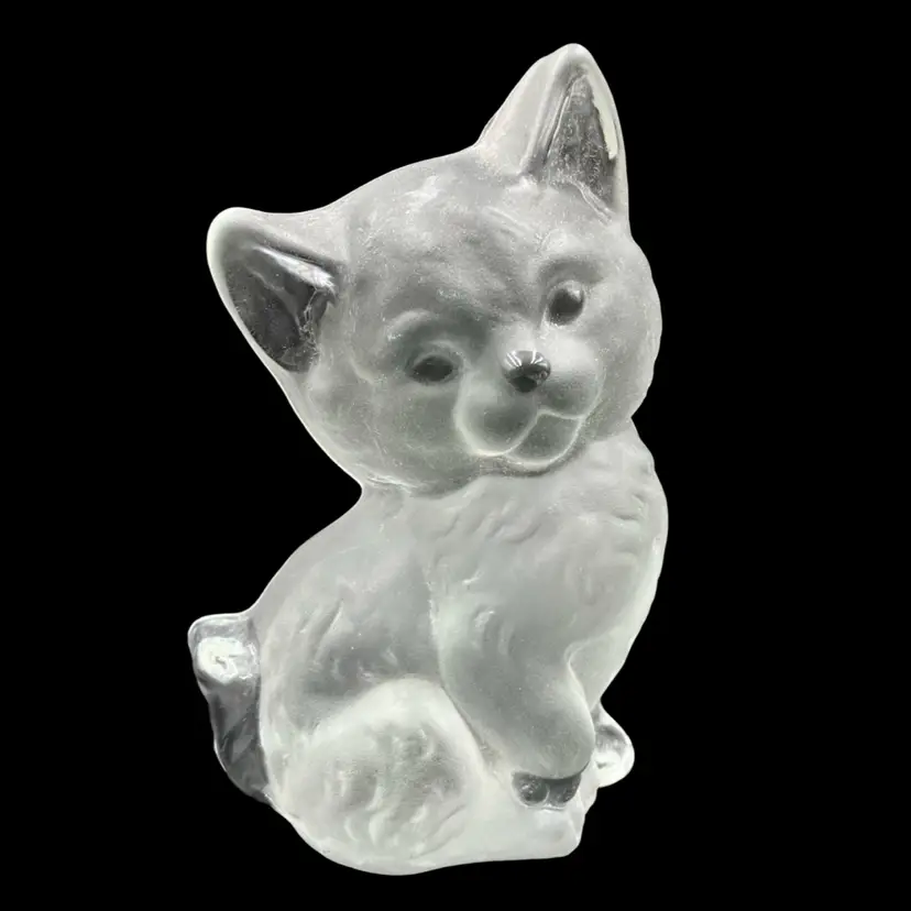 BIN - Vintage Viking Sitting Cat Frosted Glass Paperweight Bookend 6.25”
