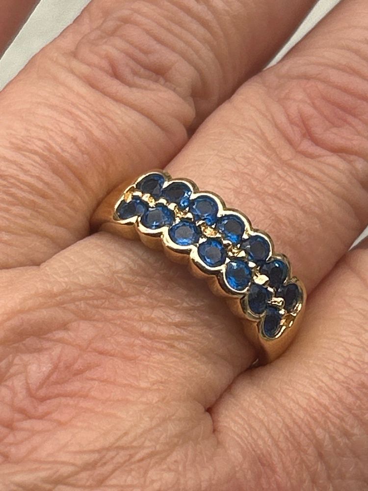 #01 Gold Over Sterling Silver Blue CZ Band Ring Size 10¼ | Two Row Design | Marked 925  Marvelous Mashup