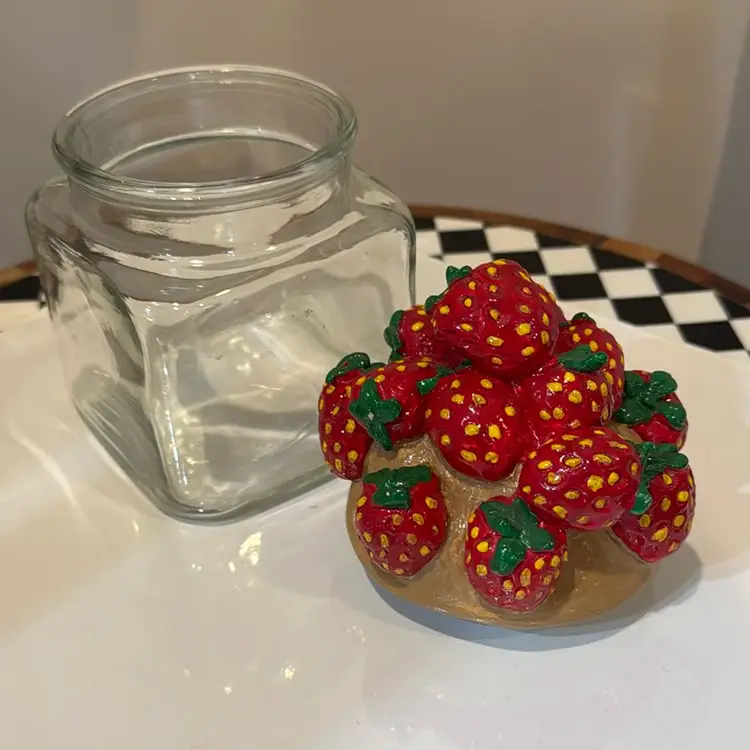 Vintage Hand Painted Strawberry Glass Canister