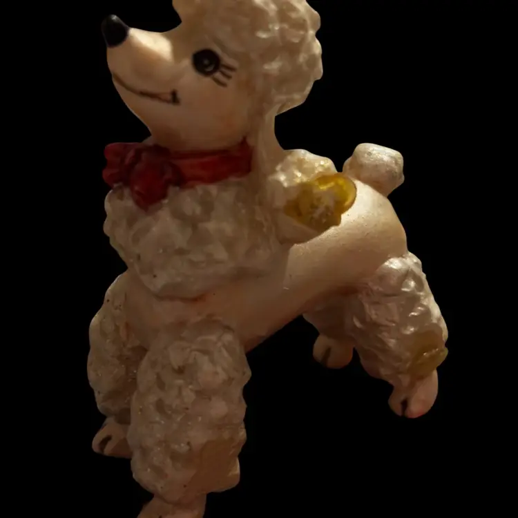 Vintage White, Pink And Gold Luster Porcelain Spaghetti Poodle Figurine