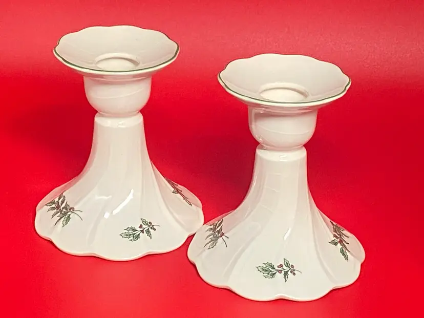 2 Nikko Happy Holidays Candlestick Holders, 4" Tall