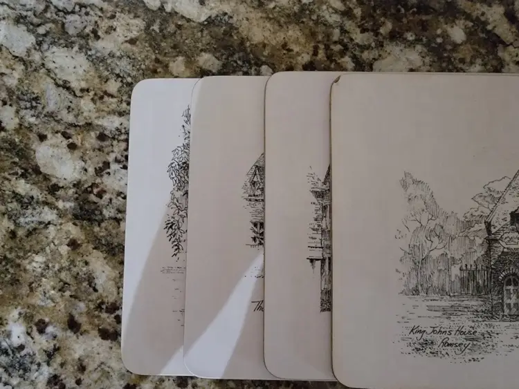 4  English Sketchings Cork-backed Placemats