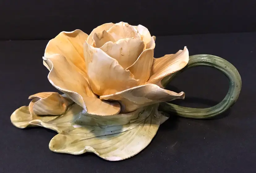 Vintage Yellow Rose Flower Candlestick Holder Porcelain