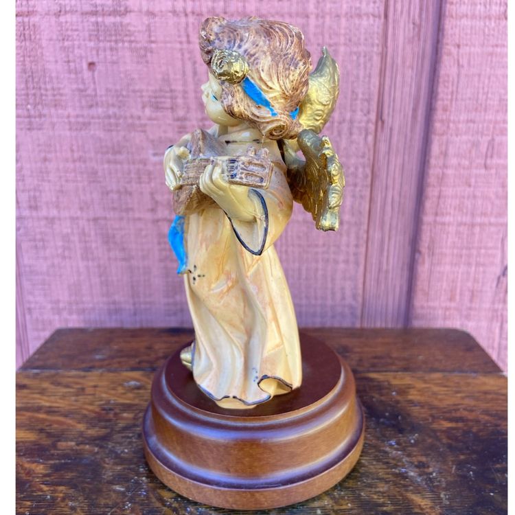Fontanini (?style?) Musical Angel Figurine Playing a Lute. Plays Silent Night. Made In Italy Sticker. Not Marked.