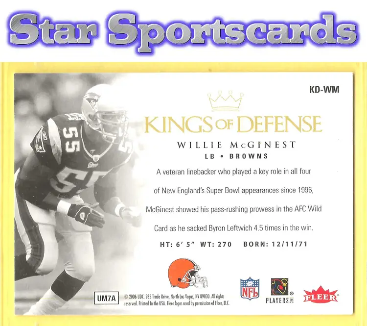2006 Ultra #KD-WM Willie McGinest Kings of Defense New England Patriots