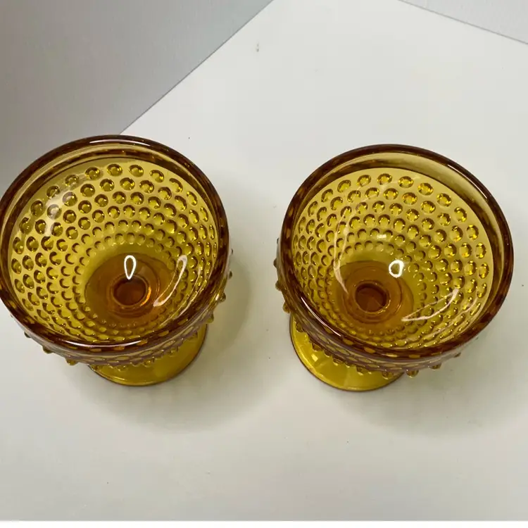 038 Smith Amber Hobnail Sherbet Dessert Pedestal Bowls Set Of 2