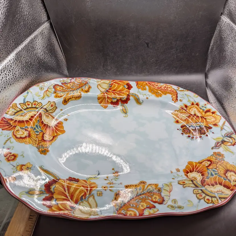 222 Fifth Serving Platter Gabrielle Spring Blue Pattern.