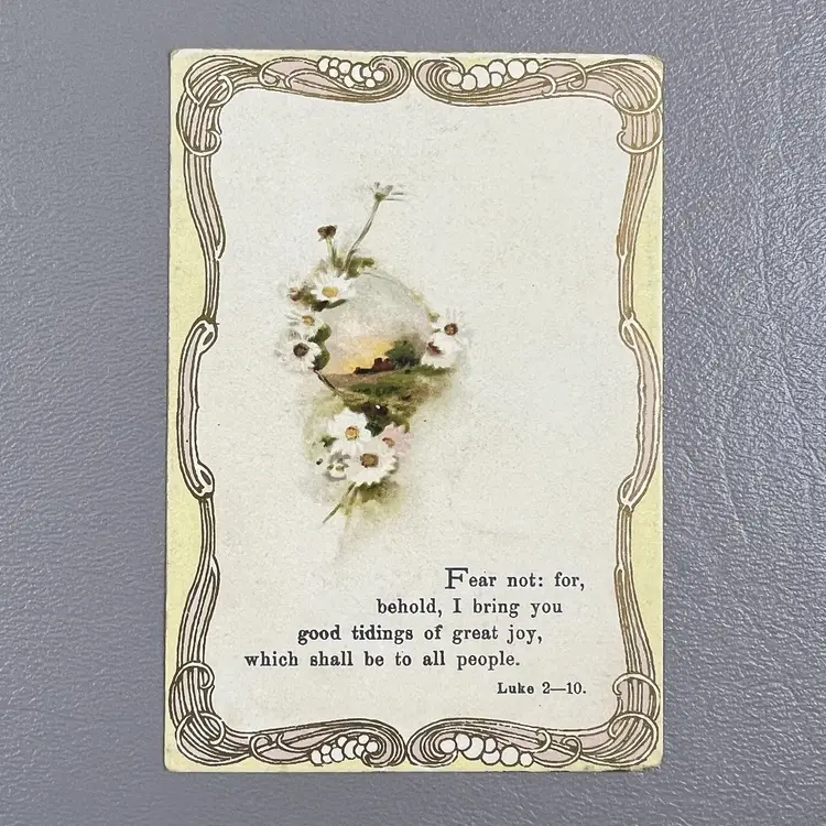 Antique Religious Trade Card Bible Verse Lune 2:10 Daisies 2.75x4"