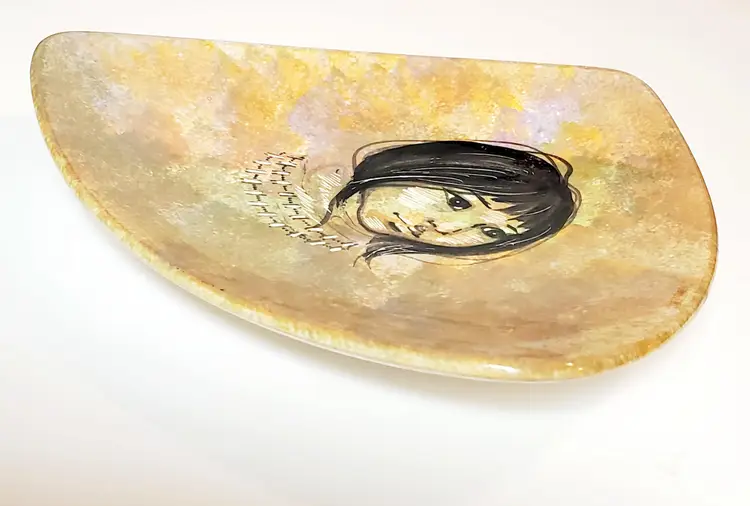 Vintage Navajo Girl Portrait Handmade Ceramic Pottery Navajo Artwork Plate Signed By Rena De Santa Fe 1970's