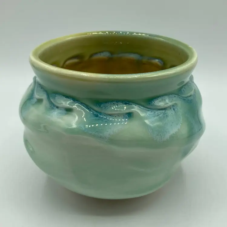 Art Pottery Hand Thrown Planter Plant Pot Crackle Glaze 4 1/4" H Artist Signed