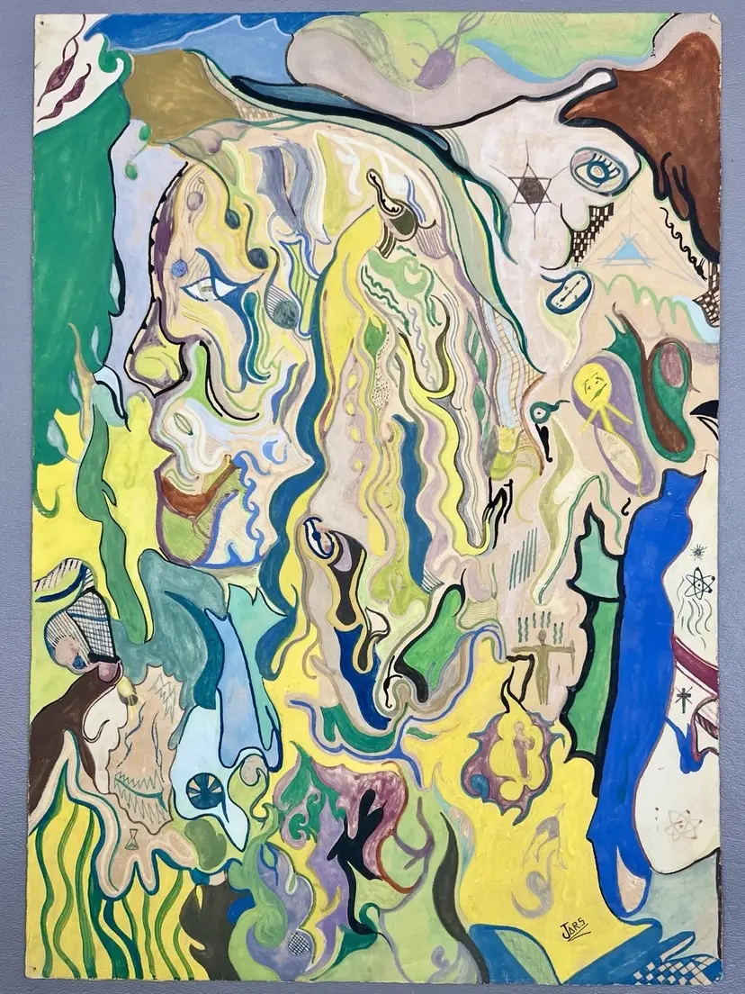 Original Abstract Psychedelic Surrealist Painting Signed JARS Visionary Art 9.75x13.75" OOAK