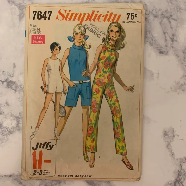 Groovy Simplicity 7647 Jumpsuit/2 Lengths Tennis 1968 Sz 14