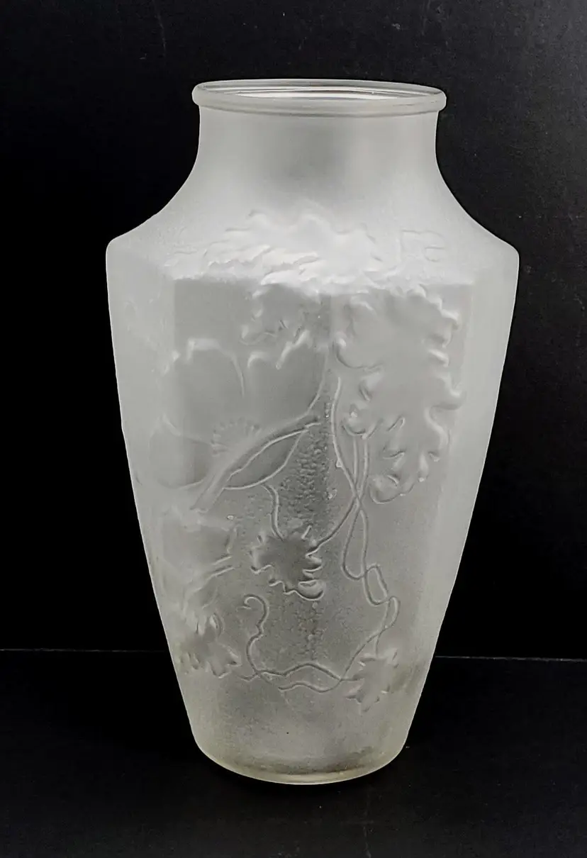 Tiffin Satin Glass Octagonal Vase Poppy Flowers 1920's Art Nouveau  9.5" Tall