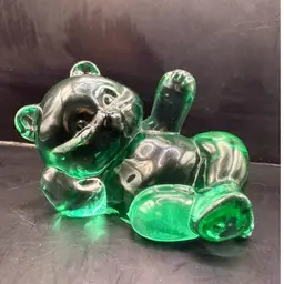 Fenton Green Laying Bear Glass Figurine