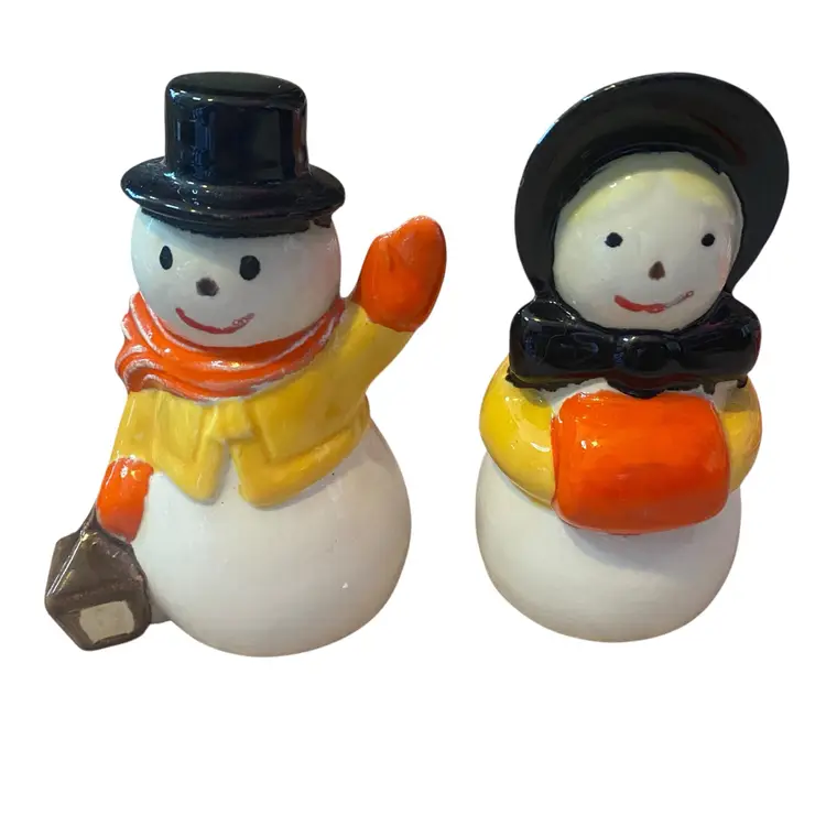 Vintage Mr. & Mrs Snowman Figures MCM Colors