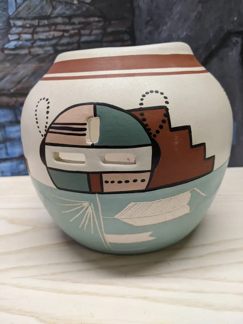 Susan Garcia pottery Southwestern Pastel Planter 6in 80s Decor Gift Pot signed Handmade hand Painted POT New Mexico Desert Candle Holder