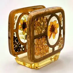Vtg Design Gifts Floral Ladybug Seeds Napkin/Letter Holder Lucite Acrylic Resin