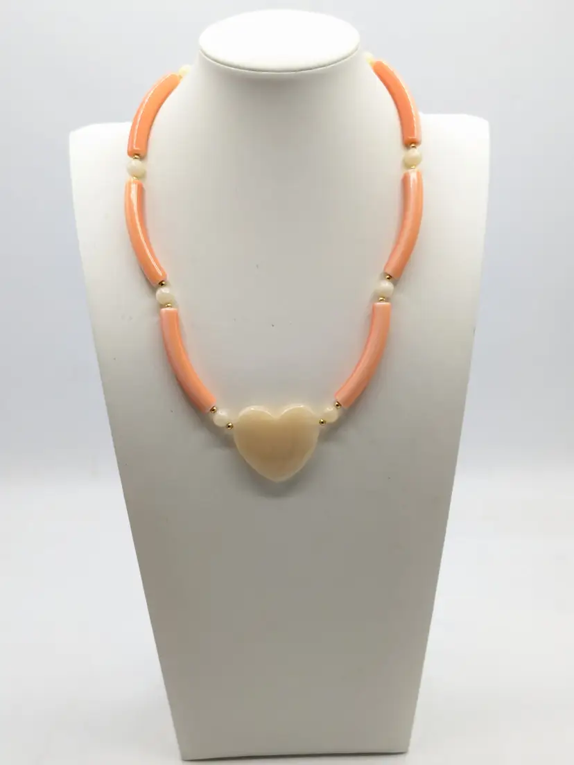 Vintage Peach Heart Acrylic Bead Necklace