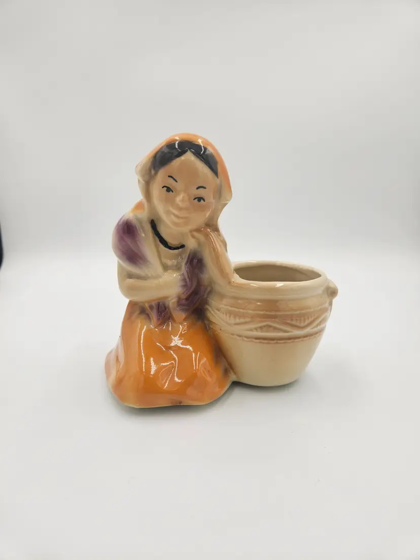 #D8 Shawnee Ceramic Glazed  Hispanic Girl Planter