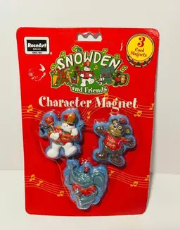 Rose Art Snowden Snowman & Friends 3 Cool Character Magnets Vintage Christmas
