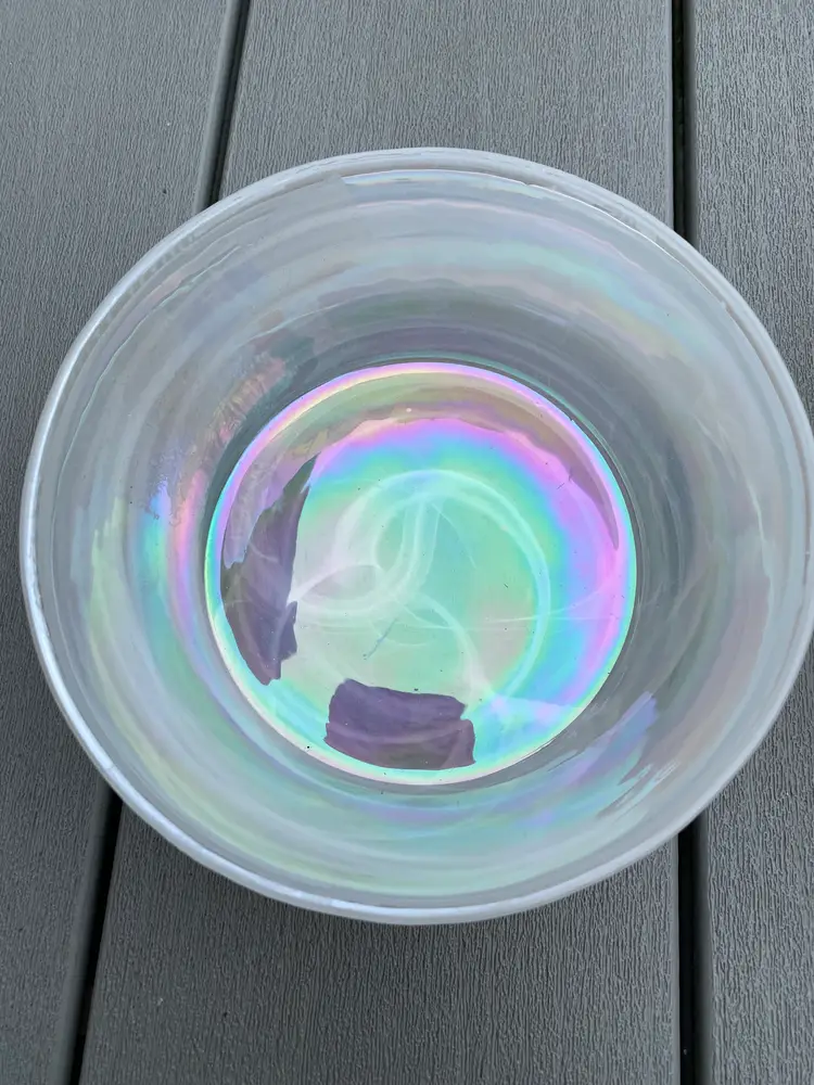 STUNNING!!! ARTISTIC ACCENTS IRIDESCENT OR OPALESCENT BOWLS WITH WHITE SWIRL PATTERN