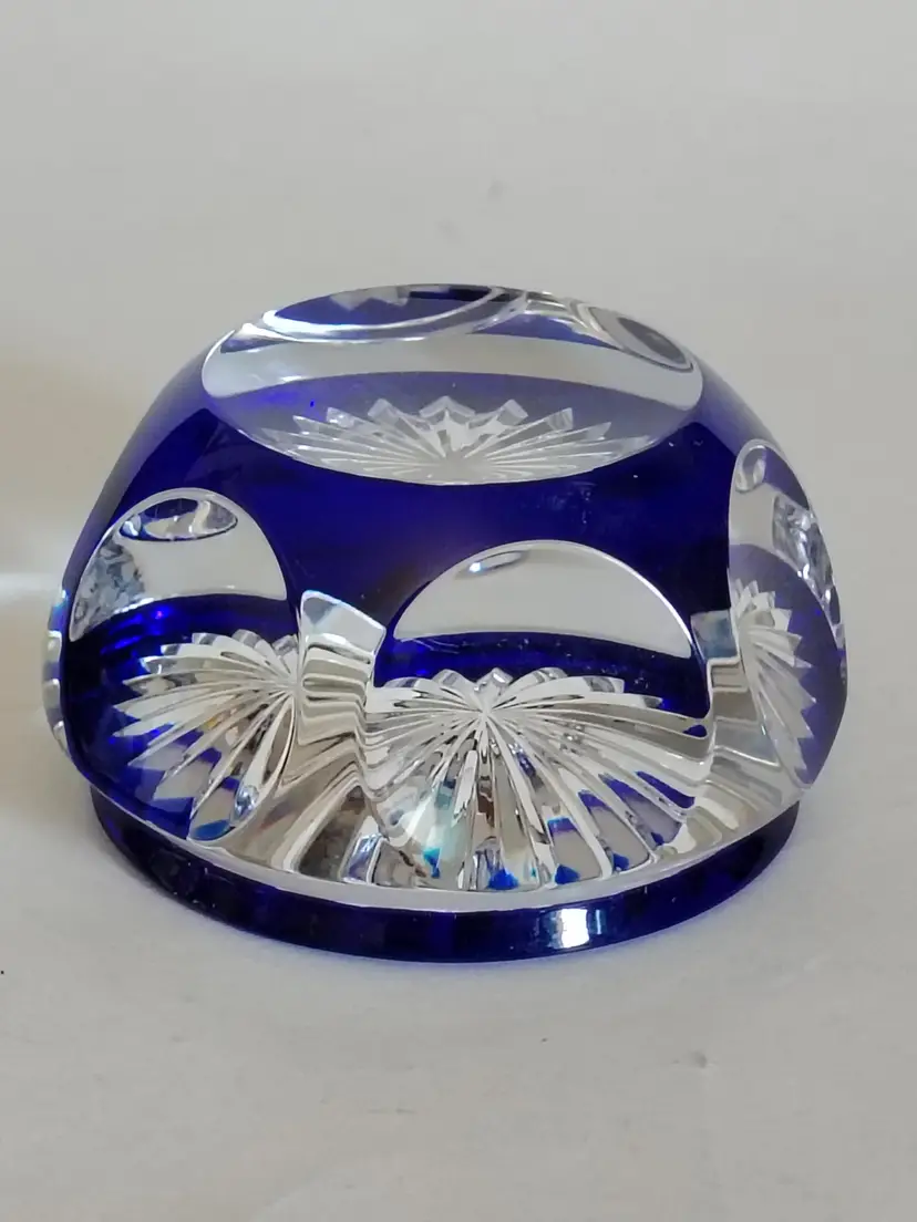 Baccarat France, Cobalt/Sapphire Blue Crystal Faceted Paperweight, Signed!