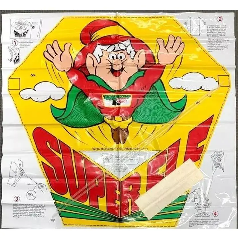 Keebler Super Elf Sail Kite Premium Toy 1987 Unused Old Stock Vintage Ernie