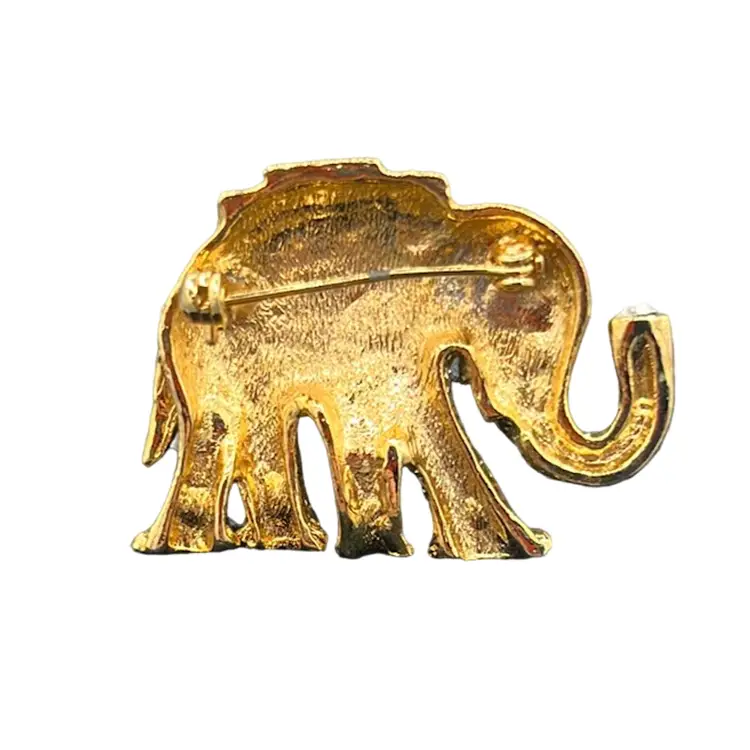 VTG Enamel & Rhinestone Goldtone Elephant Brooch