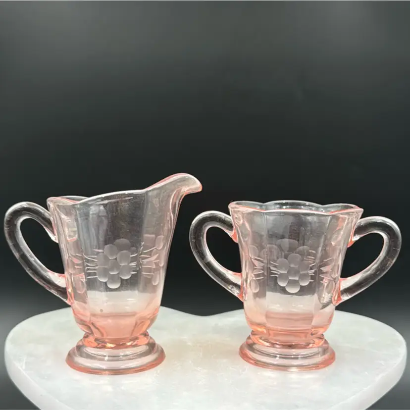 Vintage Pink, Etched Cream, And Sugar Glass